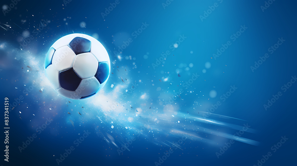Naklejka premium Soccer ball flying on blue background