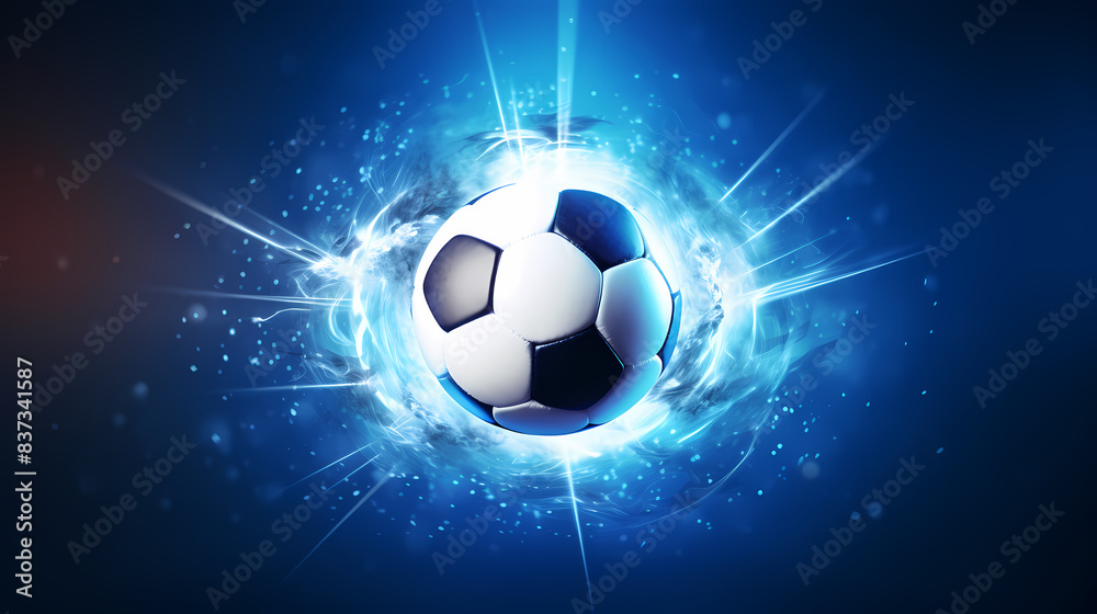 Naklejka premium Soccer ball flying on blue background