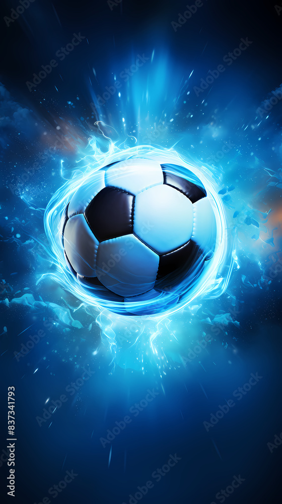 Fototapeta premium Soccer ball flying on blue background