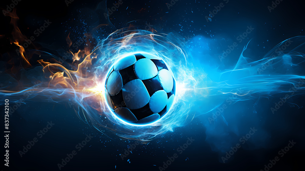 Fototapeta premium Soccer ball flying on blue background