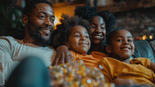 Familia afroamericana en casa disfrutando del cariño juntos y del amor en familia. photo