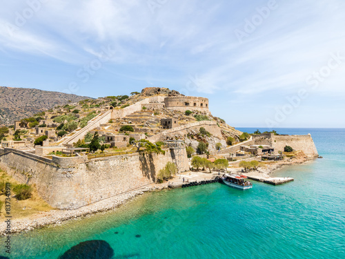 Close-up view by drone of Spinalonga island on Crete, Greece. photo