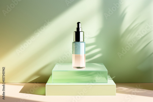 Serene Serum Bottle with Pastel Background and Shadows