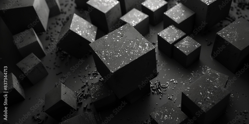 Matte black cubes arranged in a geometric pattern creating a modern and minimalist abstract design Matte black cubes arranged in a geometric pattern creating a modern and minimalist abstract design