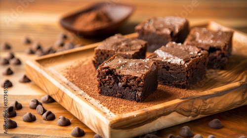 Brownies on the wooden plate