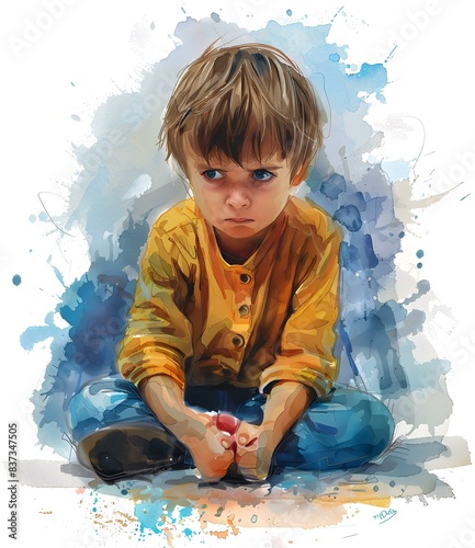 sad boy watercolor painting photo