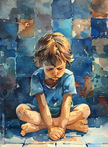 watercolor painting of a boy photo