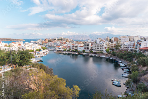 View of Agios Nikolaos city and Voulismeni lake. Crete.