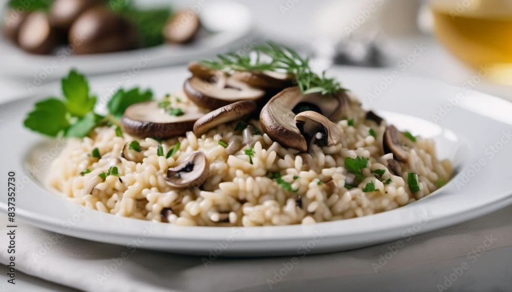 Close up of risotto with mushrooms and herbs. Close up of risotto with mushrooms and herbs.