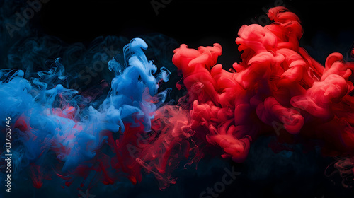 Acrylic blue and red colors in water. Ink blot. Abstract black background. © Muhammad