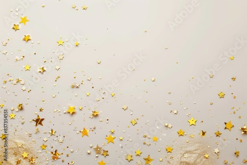 Anniversary Stars. Luxury Gold Confetti with Glittering Stars on Bright and Festive Background