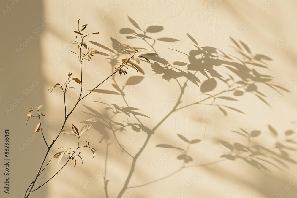 Aesthetic pastel beige background with soft leaves shadow. Aesthetic pastel beige background with soft leaves shadow.