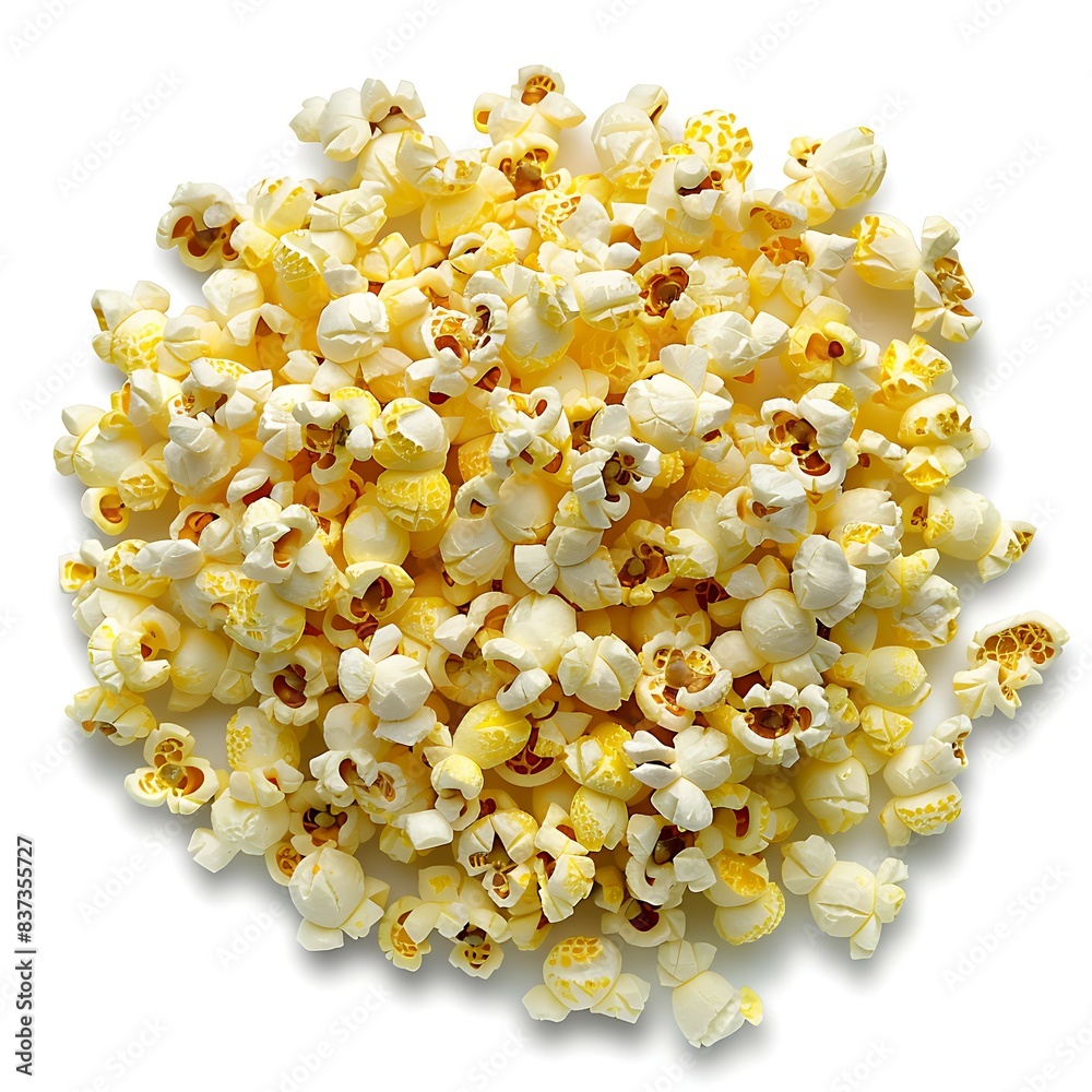 Popcorn isolated on white background. Top view. Flat lay. Popcorn isolated on white background. Top view. Flat lay.