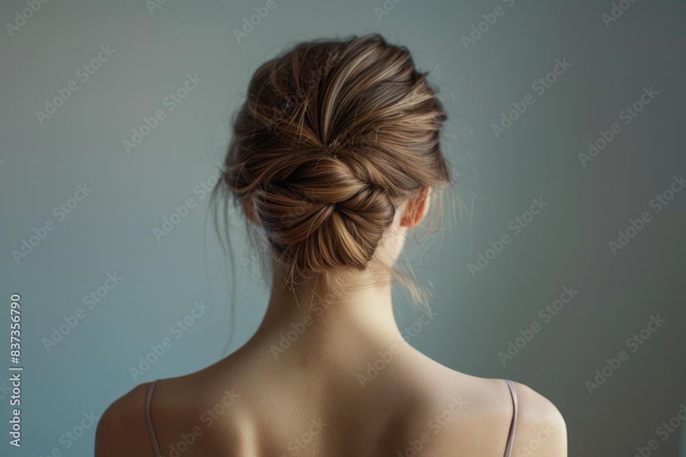 Hair In Bun. Young Woman with Stylish Coiffure in Back View Hair In Bun. Young Woman with Stylish Coiffure in Back View