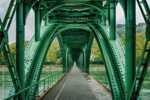 Green Steel Background. Arc of the Old Green Steel Bridge in Bratislava, Slovakia photo