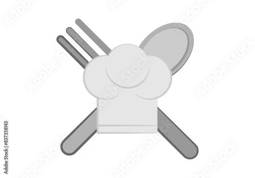 Cuchara y tenedor con sombrero de chef. 