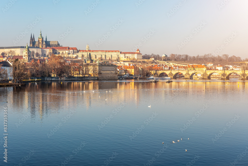 Panoramic view of old town with Charles Bridge in Prague. Czech Republic.