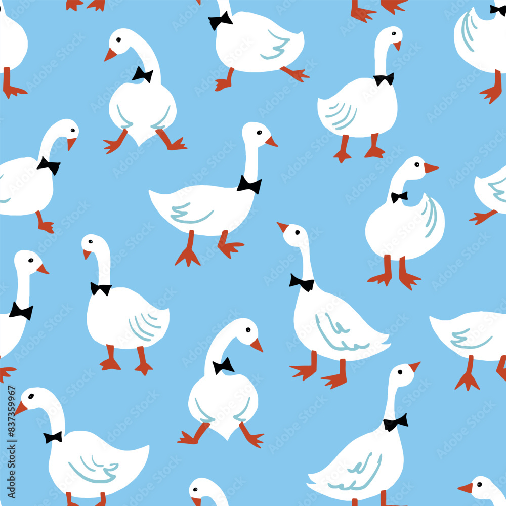 Obraz premium Goose Gentlemen Seamless Pattern Vector for Kids Products