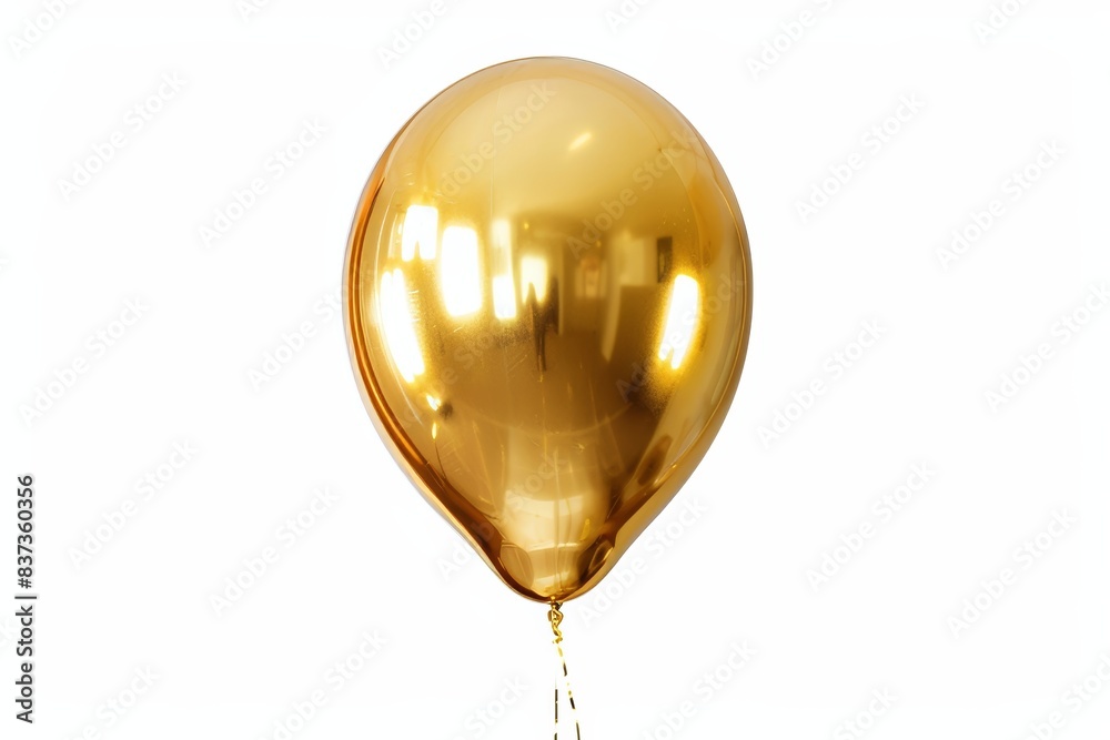 Isolated on white background, golden birthday balloon flying for a celebration or party. Generative AI.