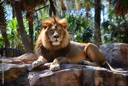 Lion Zoo. Majestic Cat Resting in the Wild Savannah Habitat