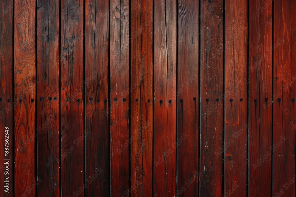 Naklejka premium Wooden Decking. Rich Colored Dark Wood Vertical Panels with Even Lighting Background