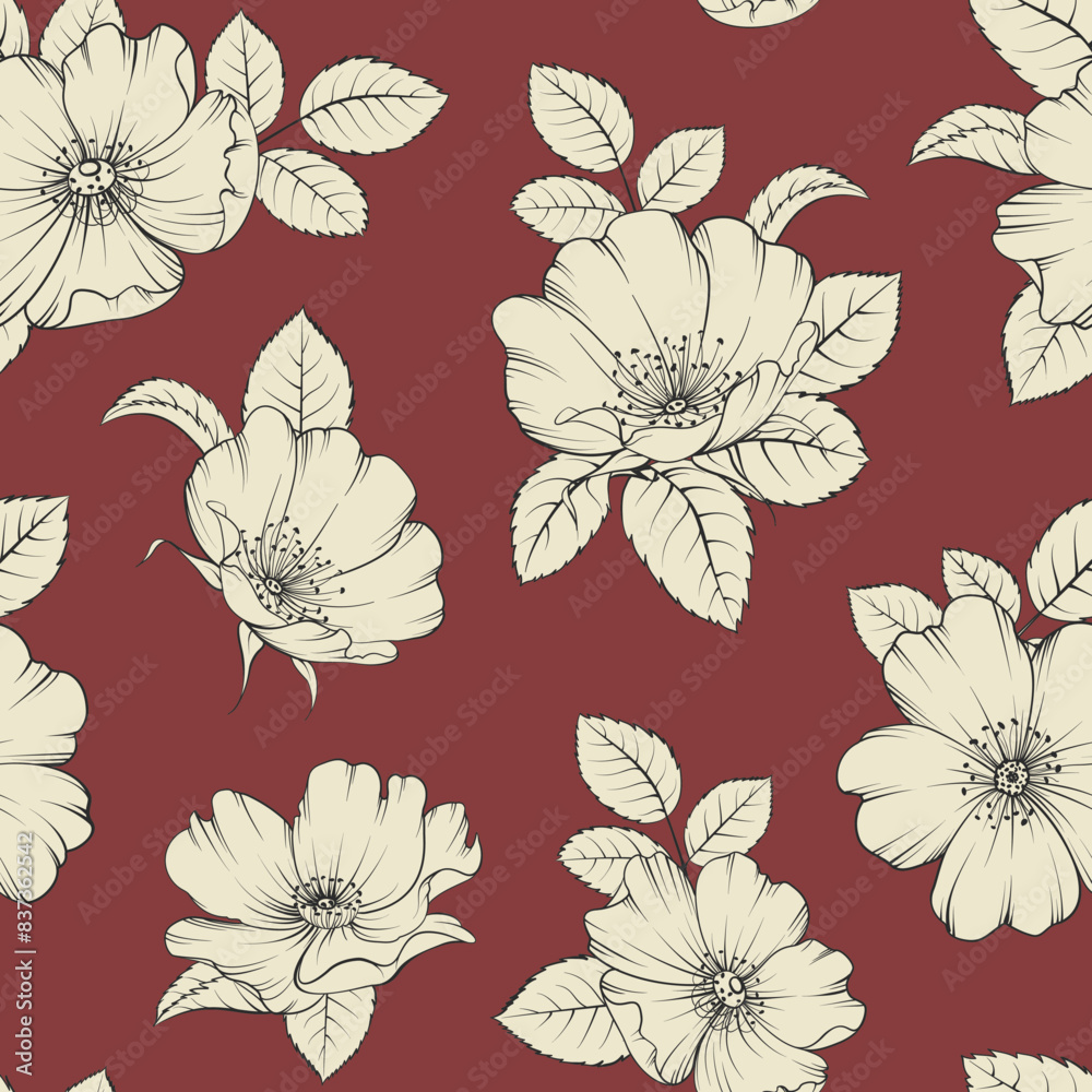Fototapeta premium Bicolor rose floral pattern. Modern botanical design