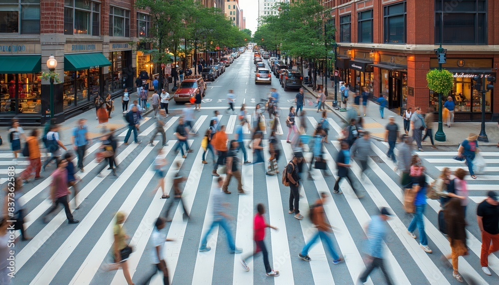 Obraz premium City intersection with blurred pedestrians