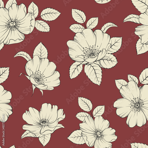 Bicolor rose floral pattern. Modern botanical design