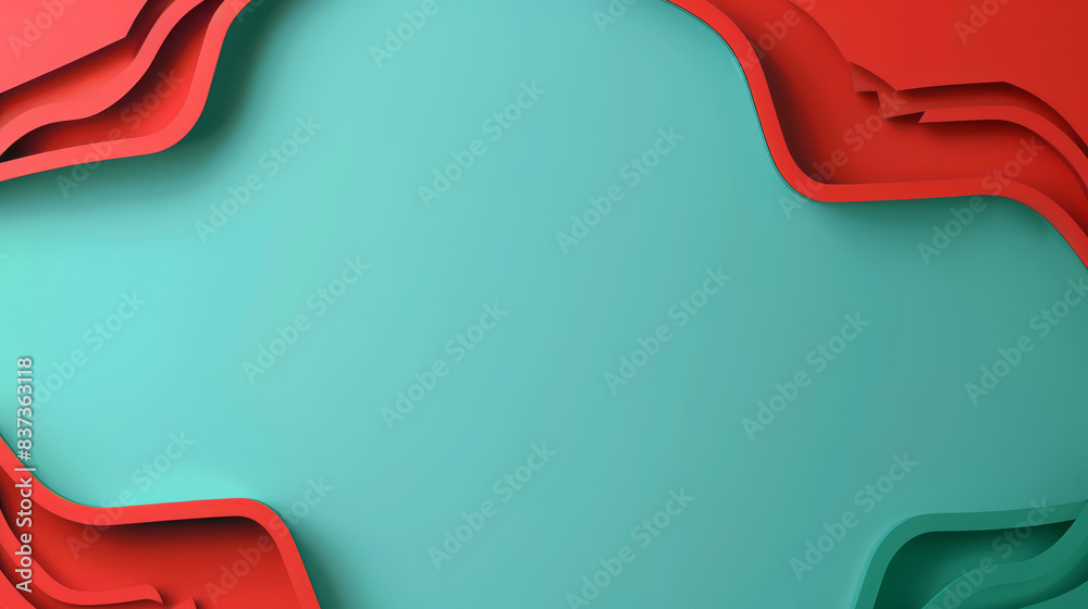 Abstract background with wavy red and green geometric layers, creating ...