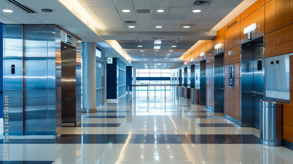 Modern airport's public restroom entrance