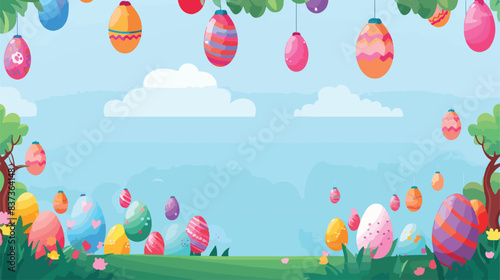 Happy Easter Day Design with Hanging Colorful Paint