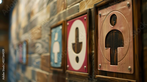 Toilet signs mark washrooms for men and women.