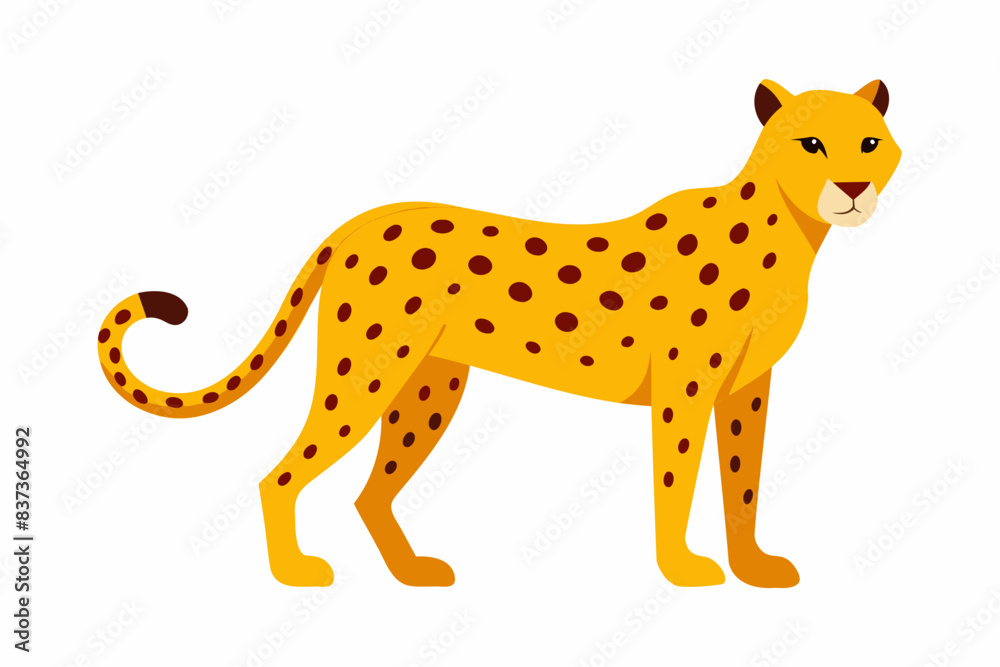 Stylized cheetah illustration with spots, flat design, predator animal, sleek and fast concept. Big wild cat, jaguar, leopard. Isolated on white background Stylized cheetah illustration with spots, flat design, predator animal, sleek and fast concept. Big wild cat, jaguar, leopard. Isolated on white background