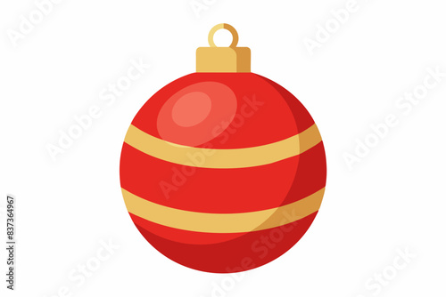 Red Christmas ornament bauble with gold top. Holiday decoration, festive decor, seasonal celebration, New Year, winter concept. Christmas ball. Isolated on white background.