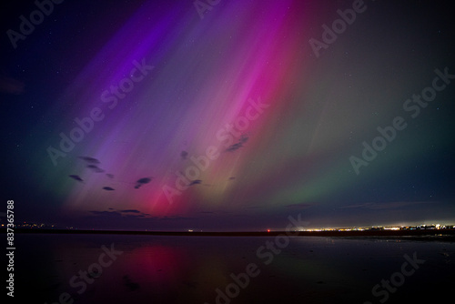 Northern lights   aurora over Dublin Bay in Ireland after G5 solar storm