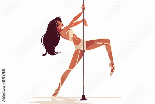 Illustration of a girl dancing on a pole. Pole Dance. 