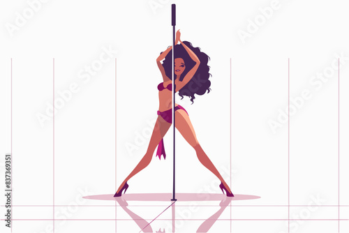 Illustration of a girl dancing on a pole. Pole Dance. 