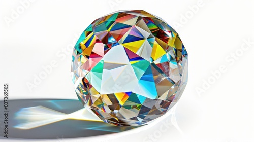 Crystal ball with colorful reflections isolated on clean white backgrounds