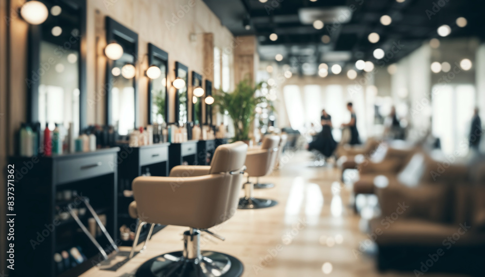 Empty Barber Chairs in a Modern Salon With Blurred Background Empty Barber Chairs in a Modern Salon With Blurred Background