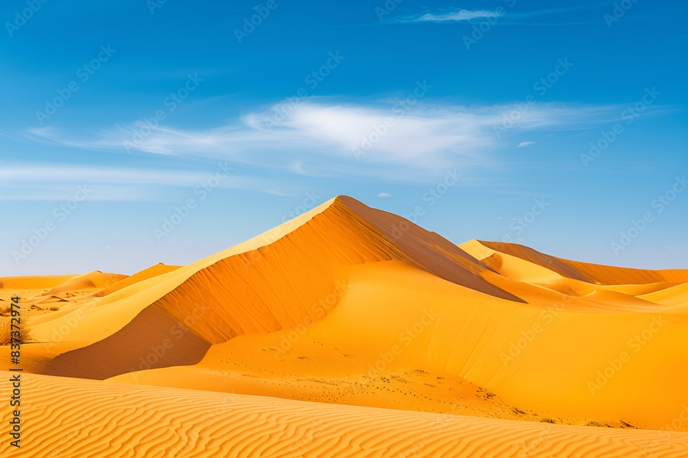 landscape of golden sand dune with blue sky in Sahara deserts