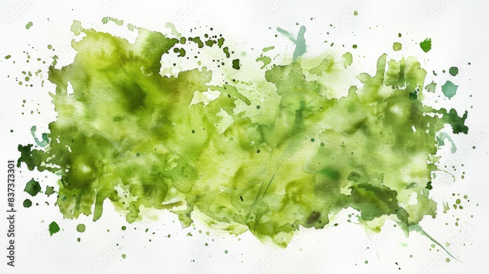fresh green watercolor surface with splatters on white background fresh green watercolor surface with splatters on white background
