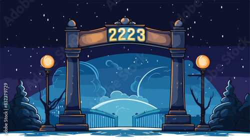 Happy new year 2023 Gate entrance vector with for m photo