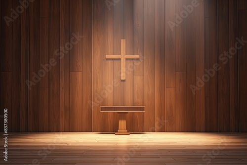 The cross is made of wood with Christian decoration, generative ai
