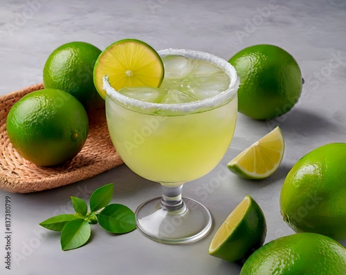 Glass with Persian lime juice, ice and sugared rim photo