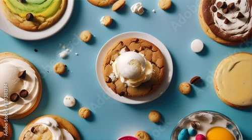 plate of chocolate chip cookie with ice cream on top