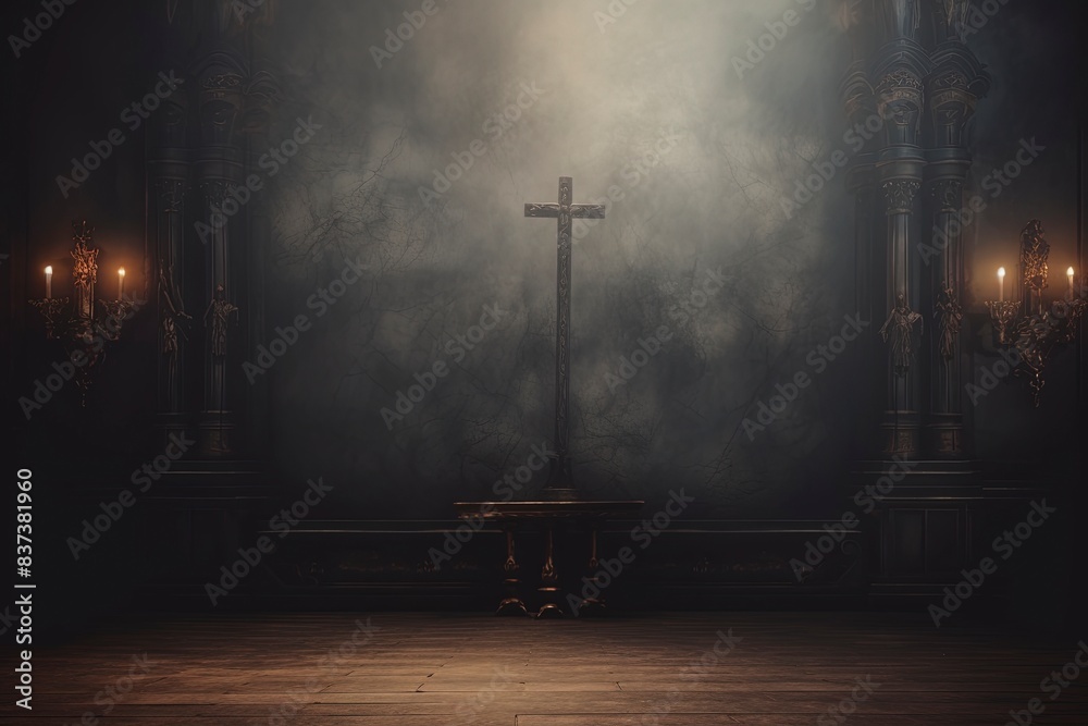 Naklejka premium The cross is made of wood with Christian decoration, generative ai