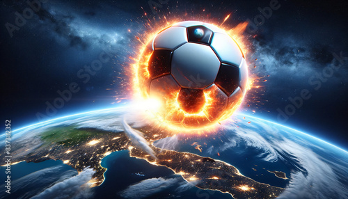 Impact of a large soccer ball asteroid on Earth, Wallpaper, Background, Generative Ai