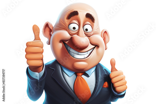A bald man in a suit giving two thumbs up.