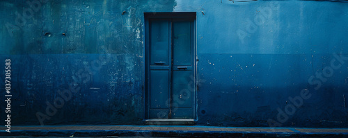 Blue door, worn by time and weather, remains shut