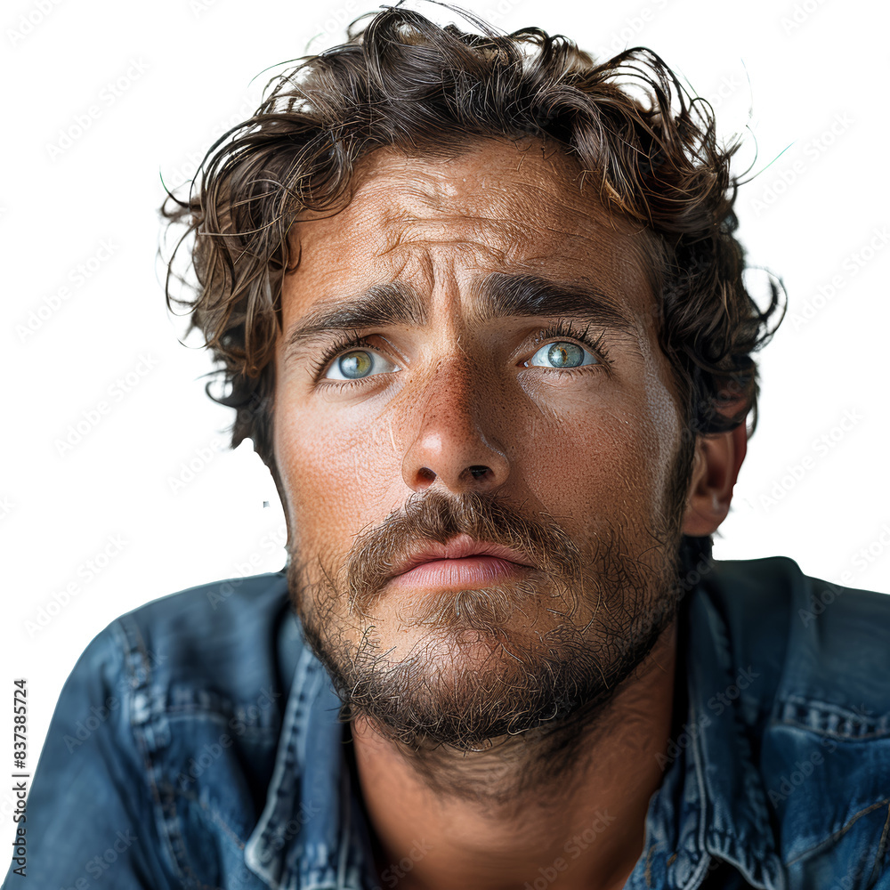 A man's look of confusion, extracted from the backdrop, isolated with no background. Concept of perplexity. Generative Ai. A man's look of confusion, extracted from the backdrop, isolated with no background. Concept of perplexity. Generative Ai.